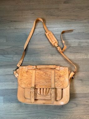 Vintage Sergio Collection hand-tooled leather crossbody briefcase,messanger bag.